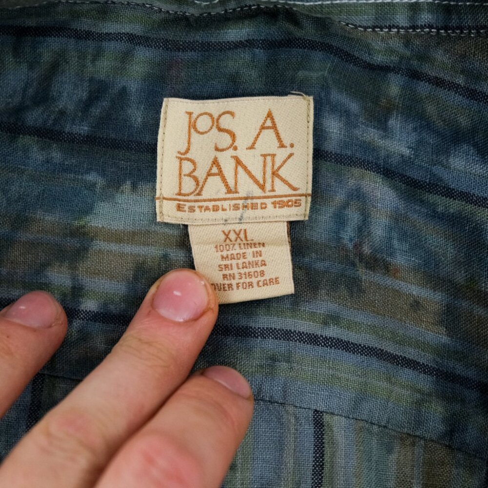 Jos A Bank Linen Shirt 2XL Short Sleeve Button Up Custom Tie Dye Fire Linen Men - Picture 3 of 5